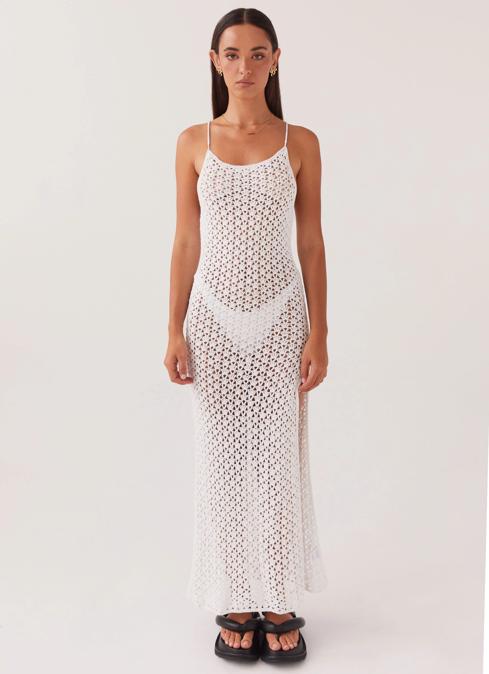MESHKI Shellie Crochet Maxi Dress - White