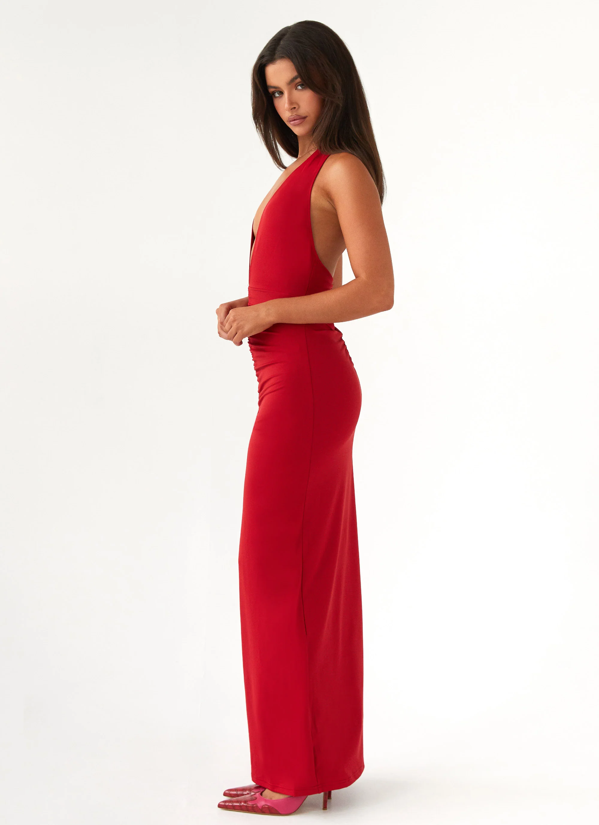 MESHKI Whisked Away Halterneck Maxi Dress - Red
