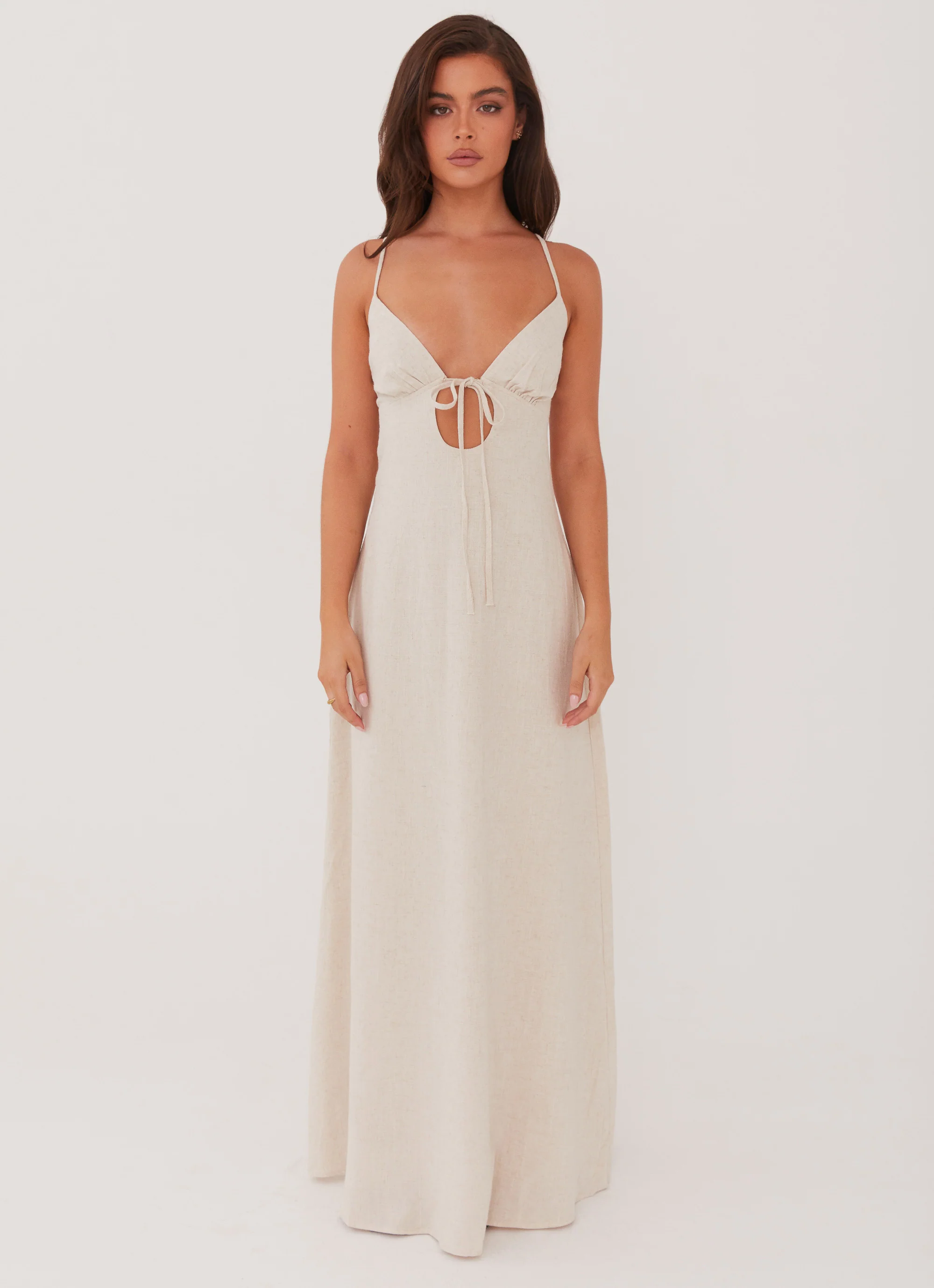 MESHKI Flora Linen Maxi Dress - Oatmeal