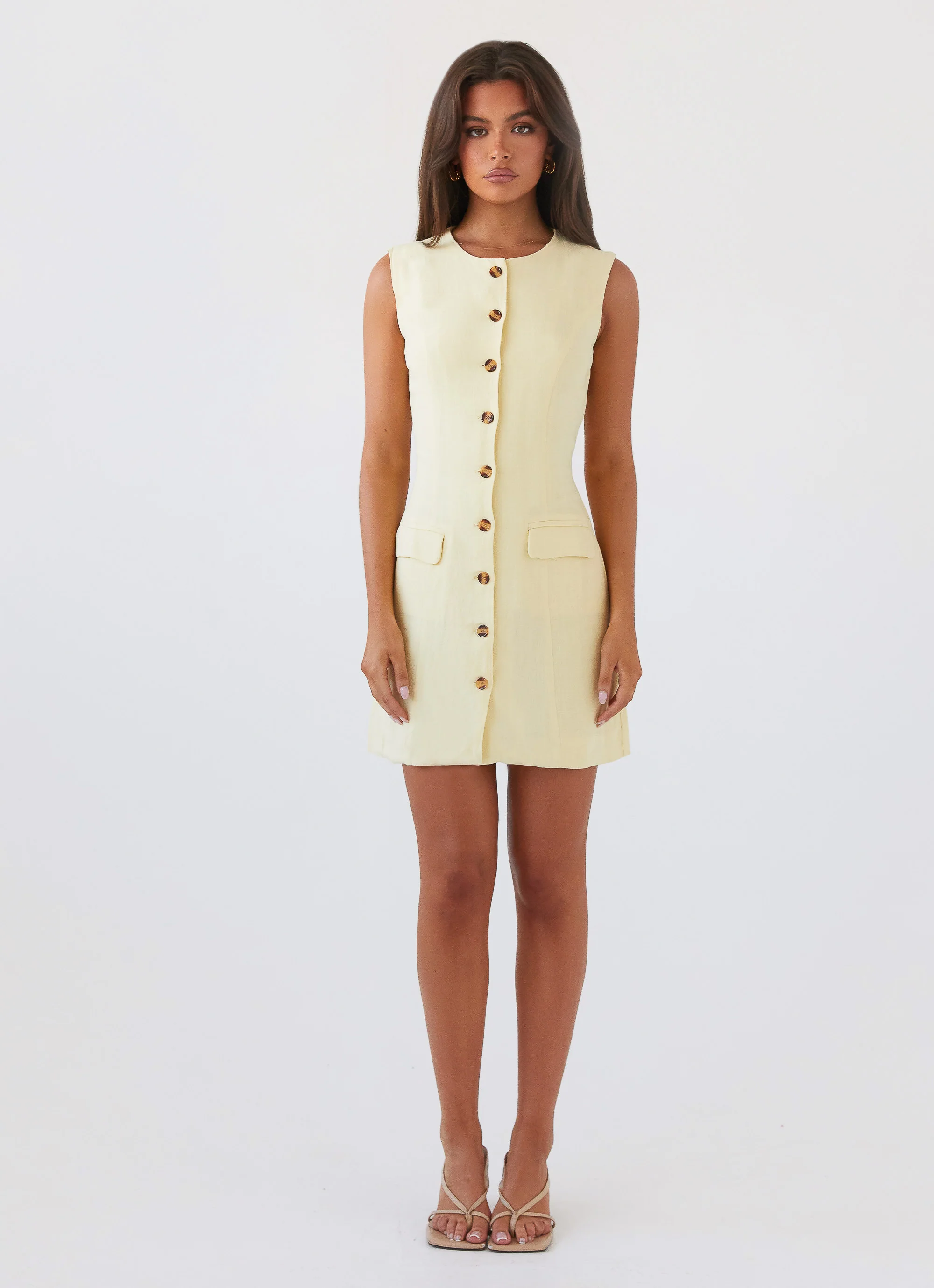 MESHKI Castello Fiore Linen Mini Dress - Lemon