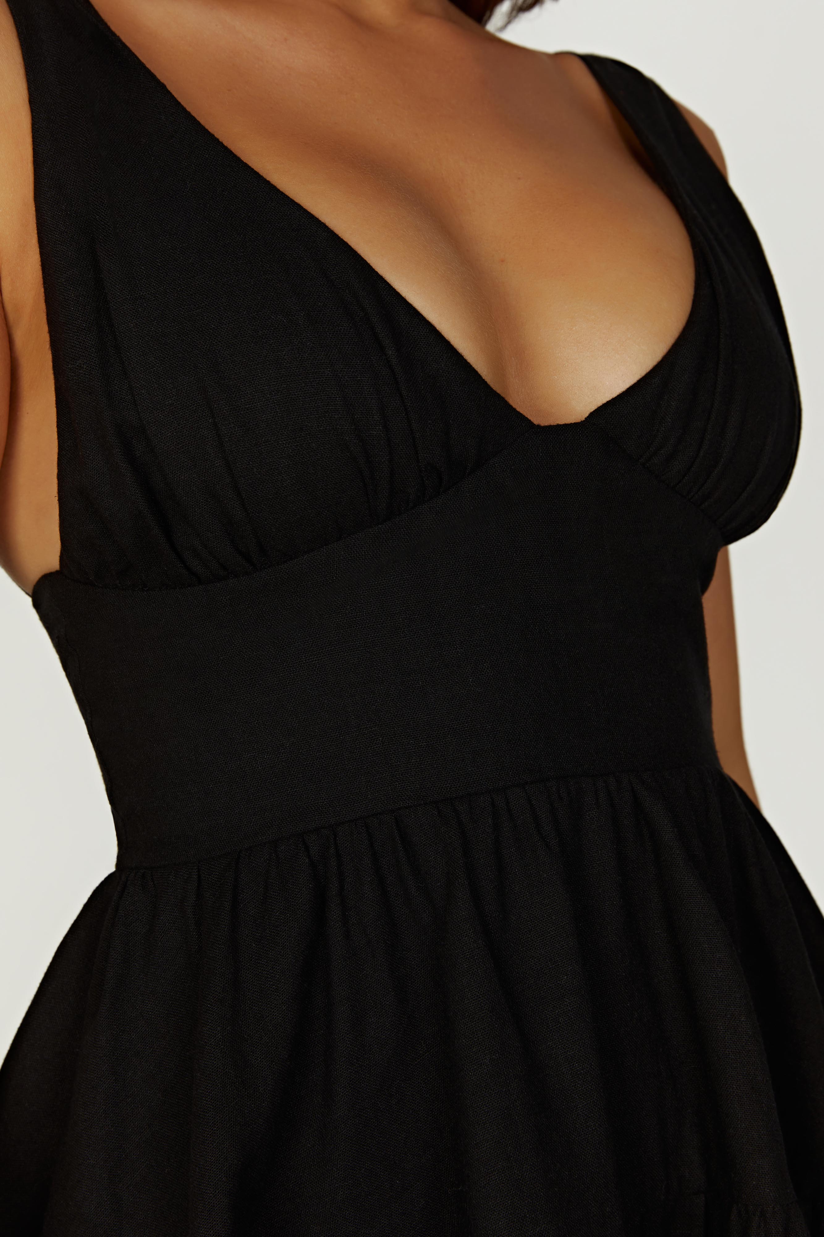 MESHKI Aurelia Linen Mini Dress - Black